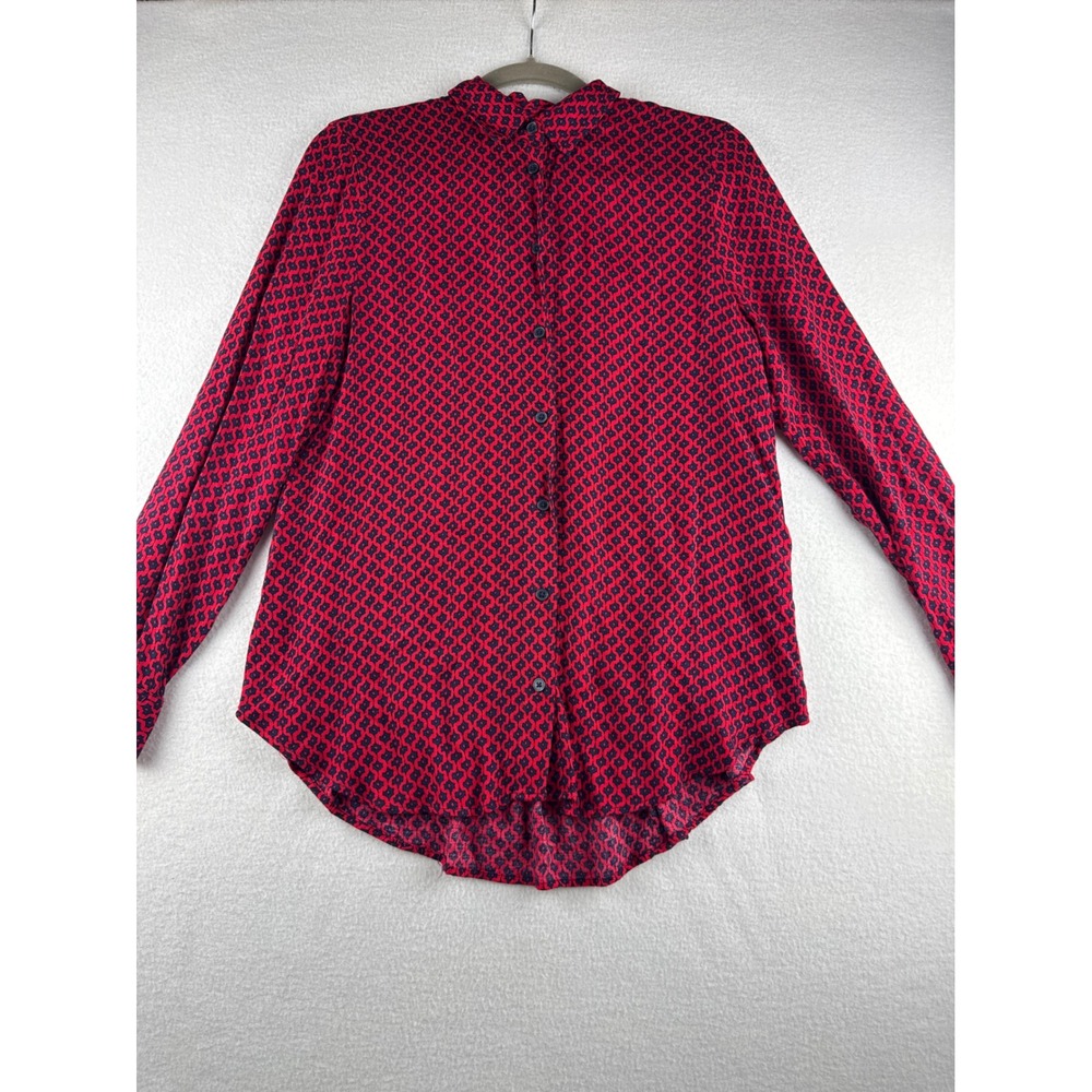 Banana Republic Boyfriend Fit Button Down Shirt Red Navy Geometric Print Size‎ S